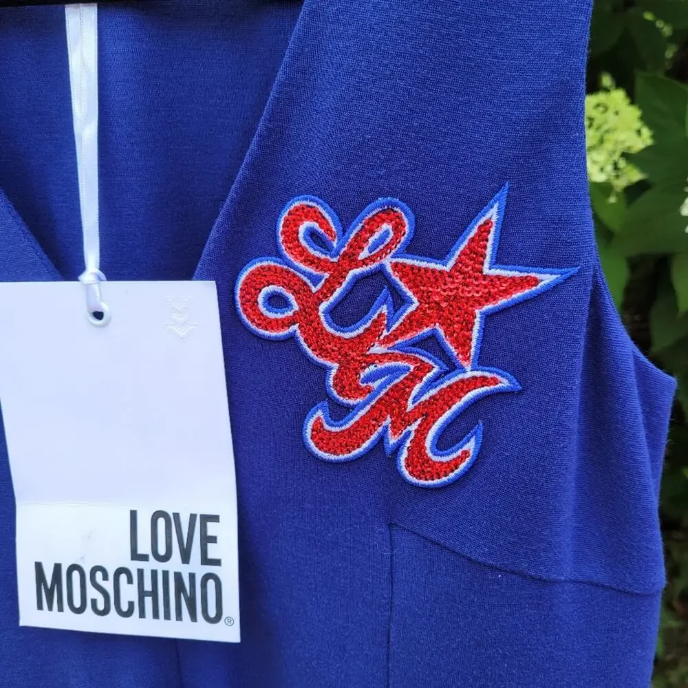 NWT Love Moschino Vneck Pleated Tank Dress Blue Sleeveless Preppy Playful size 4